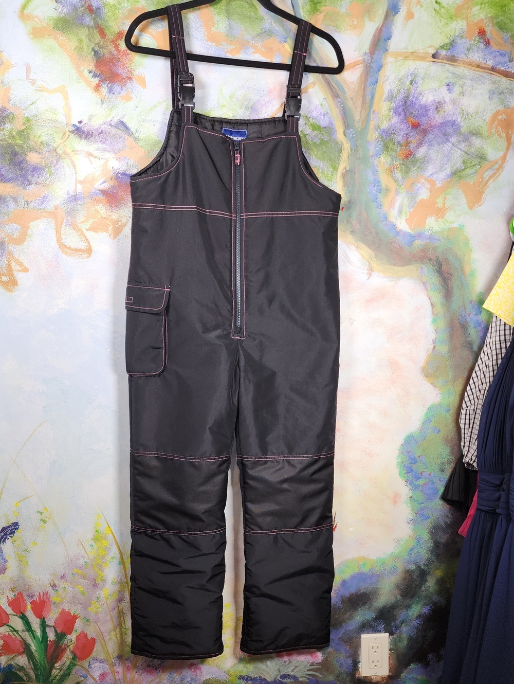 Northcrest Black Bib Insulated Jumpsuit with Pink Topstitching